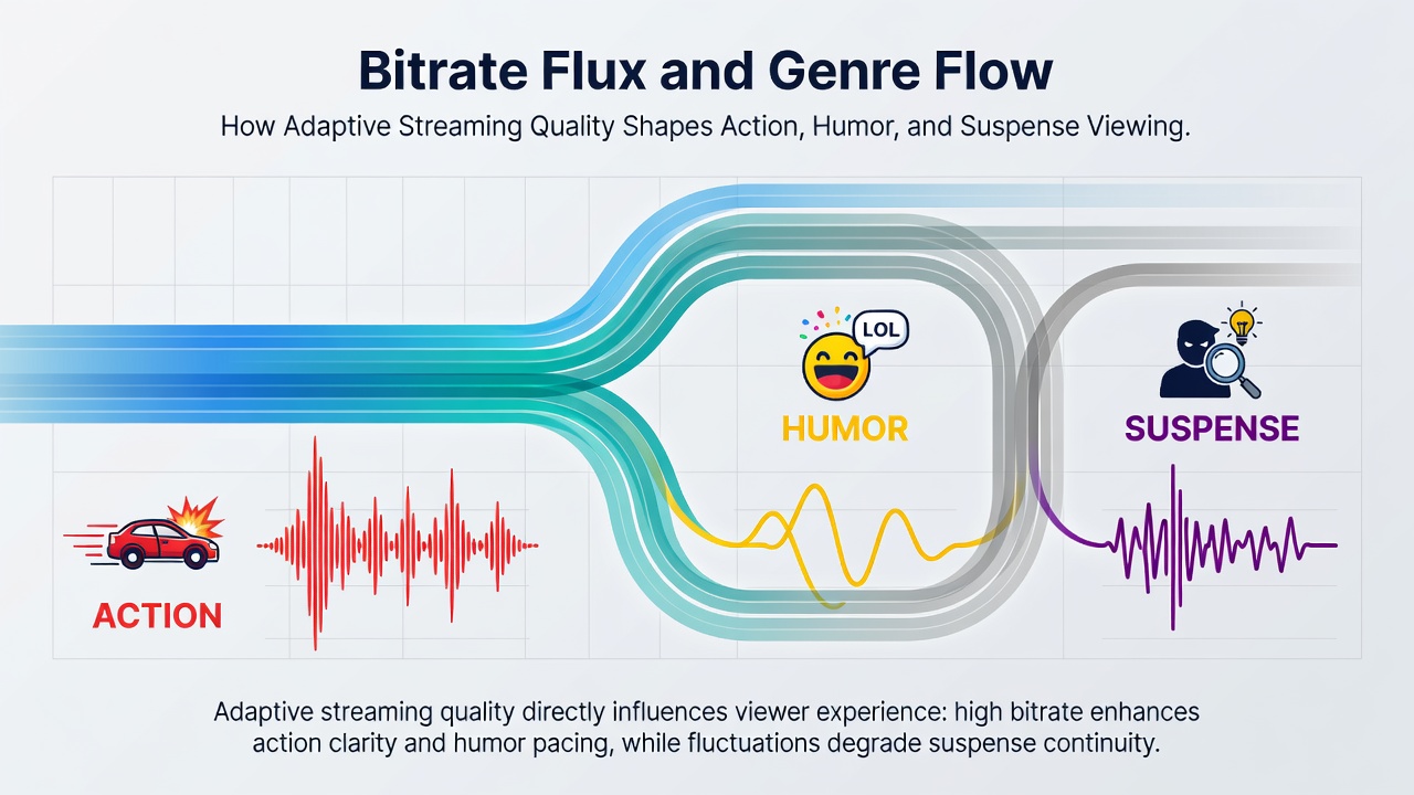 Viewer engagement graphs showing bitrate impact on humor and suspense scenes from recent streaming data