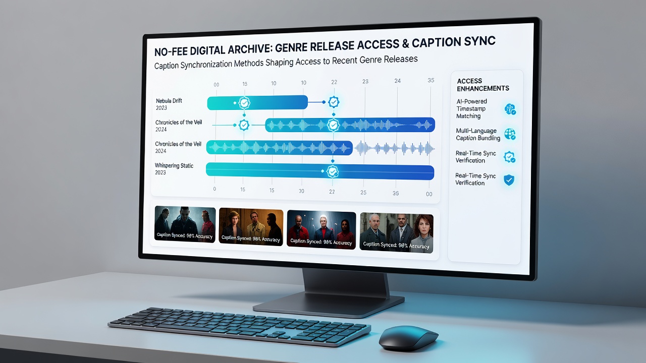 Close-up view of synchronized captions appearing on a tablet screen during playback of a recent genre release