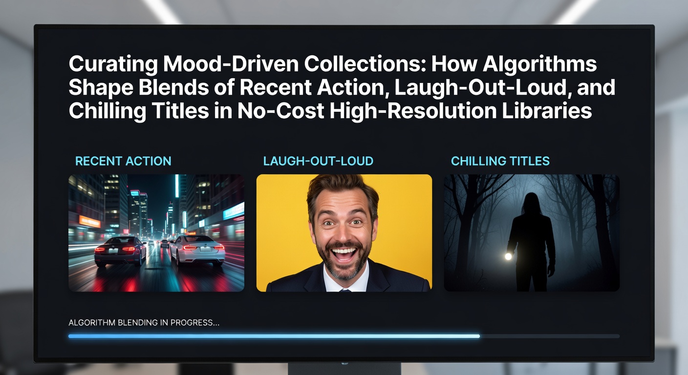 User interface displaying algorithm-curated mood playlists with action comedy and horror selections in a free streaming library