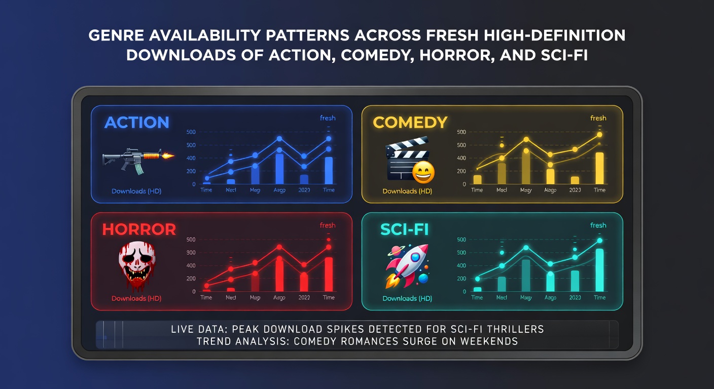 Infographic illustrating monthly release cycles for action comedy horror and narrative series in HD formats