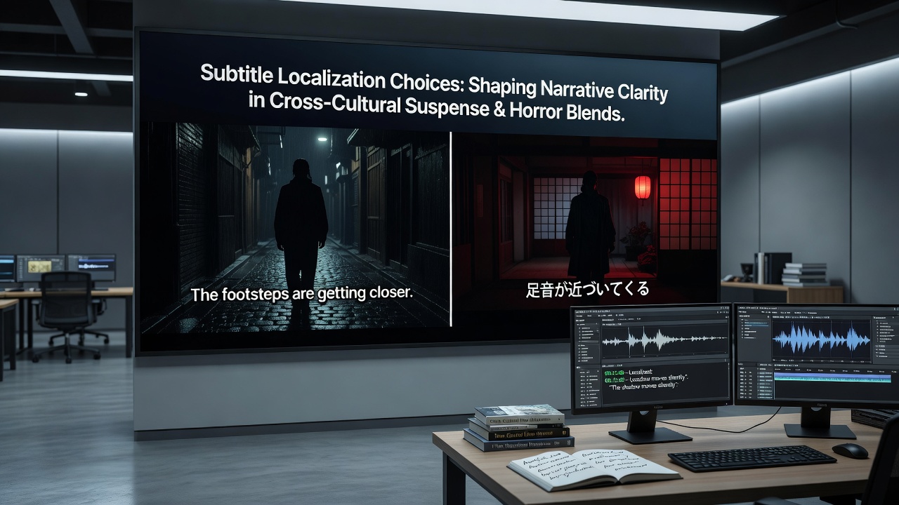 Comparative view of original and localized subtitles in a cross-cultural suspense comedy scene