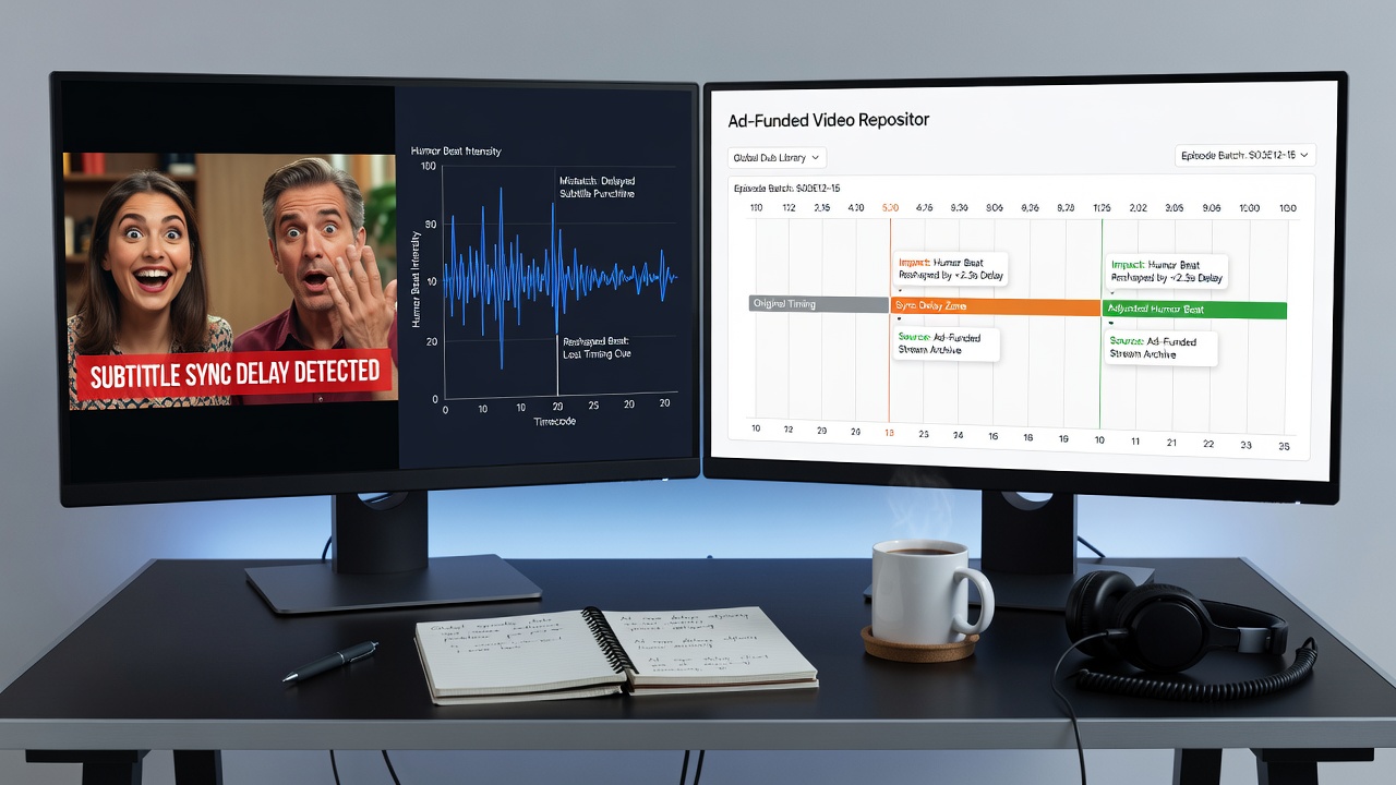 Viewer interface showing delayed subtitles during a comedic exchange in an international series