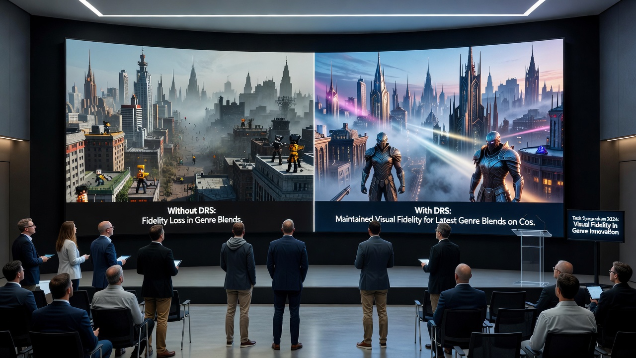 Technical diagram showing resolution adjustments during playback of mixed-genre streaming content