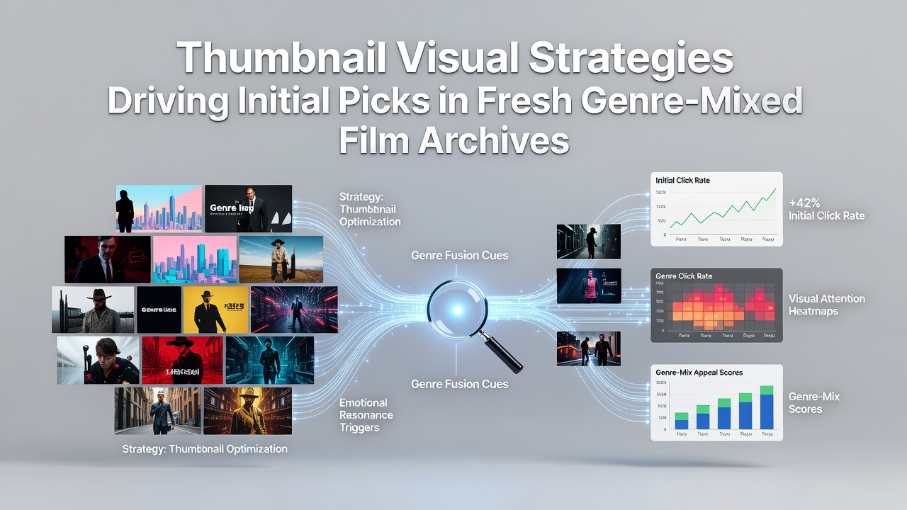 Visual analysis of thumbnail compositions in mixed-genre film archives showing color contrasts and text overlays
